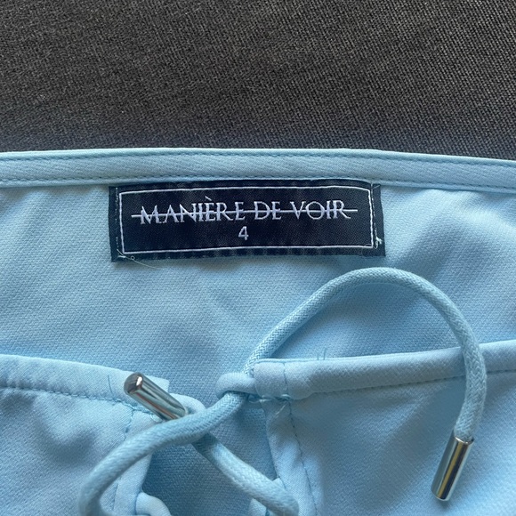 Maniére De Voir light blue puff sleeve corset top - Picture 2 of 3